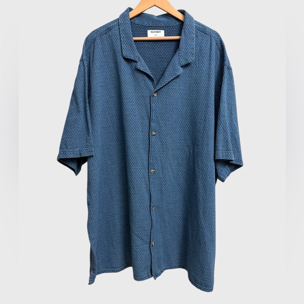 Old Navy Textured Cotton Dobby Camp Shirt Men's  4XL Blue Summer Beach Coastal